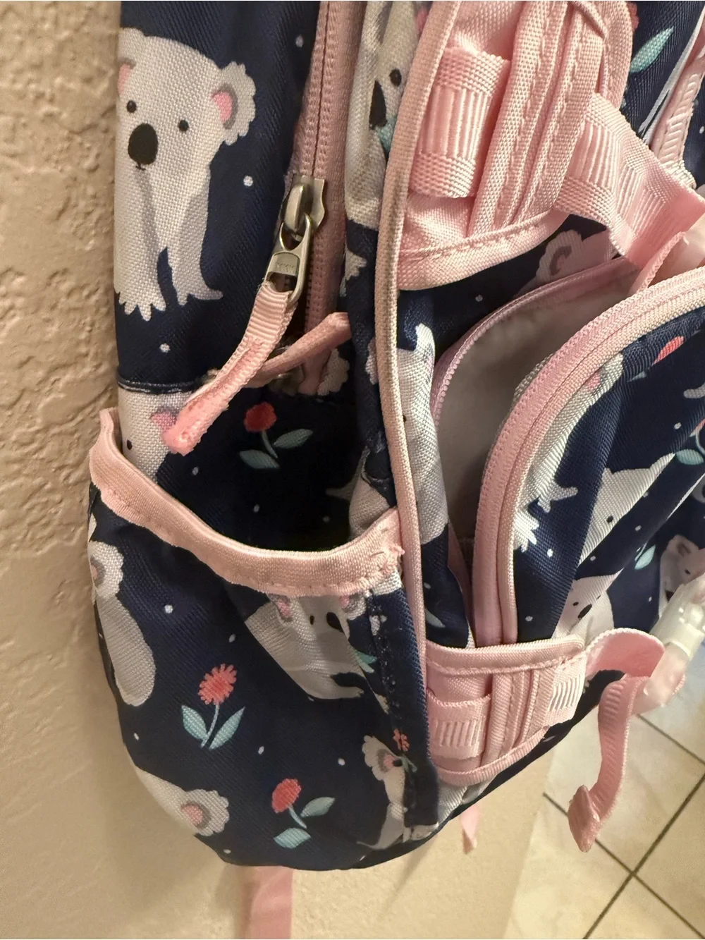 Pottery Barn Kids Mackenzie Pink Navy Koala Print Backpack Small